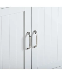 Aostirmotor Cat Litter Box Enclosure with Hidden Plug – 2-Door Wooden Bench & Side Table