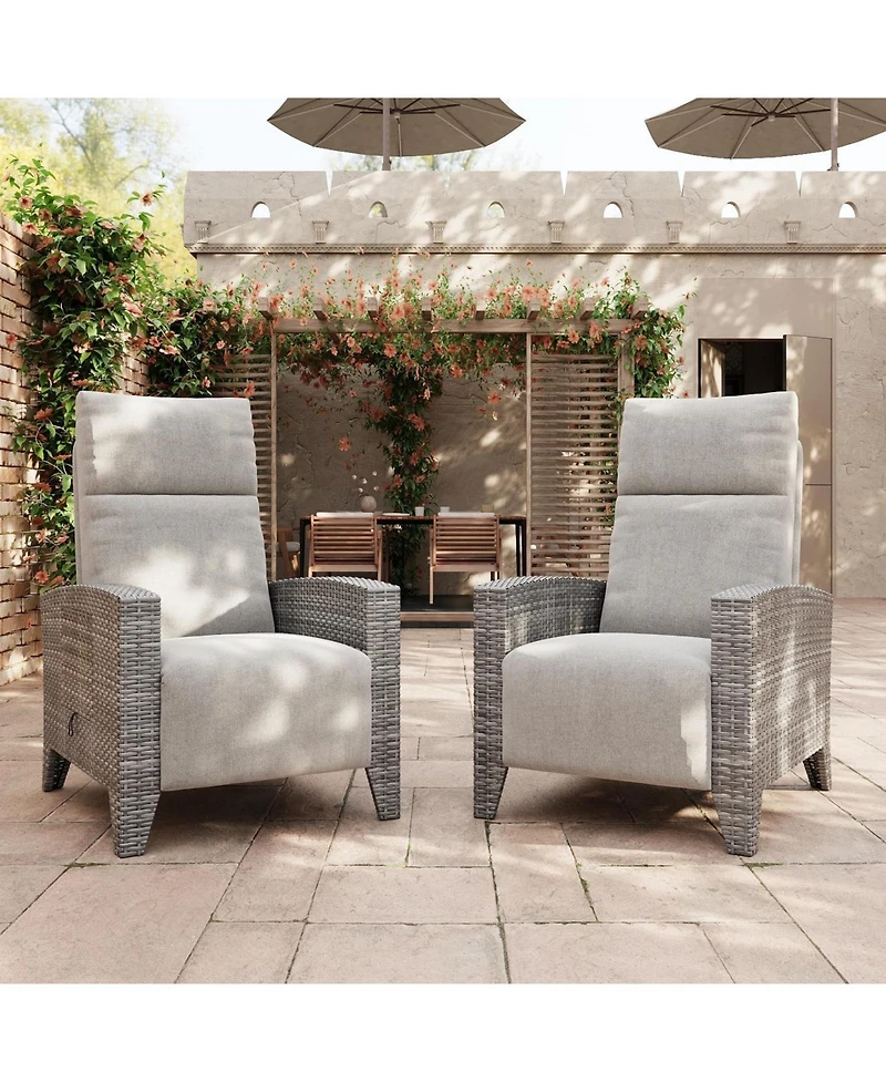 gaomon Wicker Recling Patio Chair with Independent Adjustable Back and Footrest Air Pump Lay Flat Reclining Chair Outdoor Recliner Chair