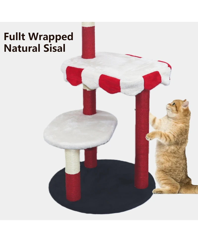 Aostirmotor Multi-Level Cat Tree with Removable Perch & Scratching Posts – Includes Hanging Toy,Red