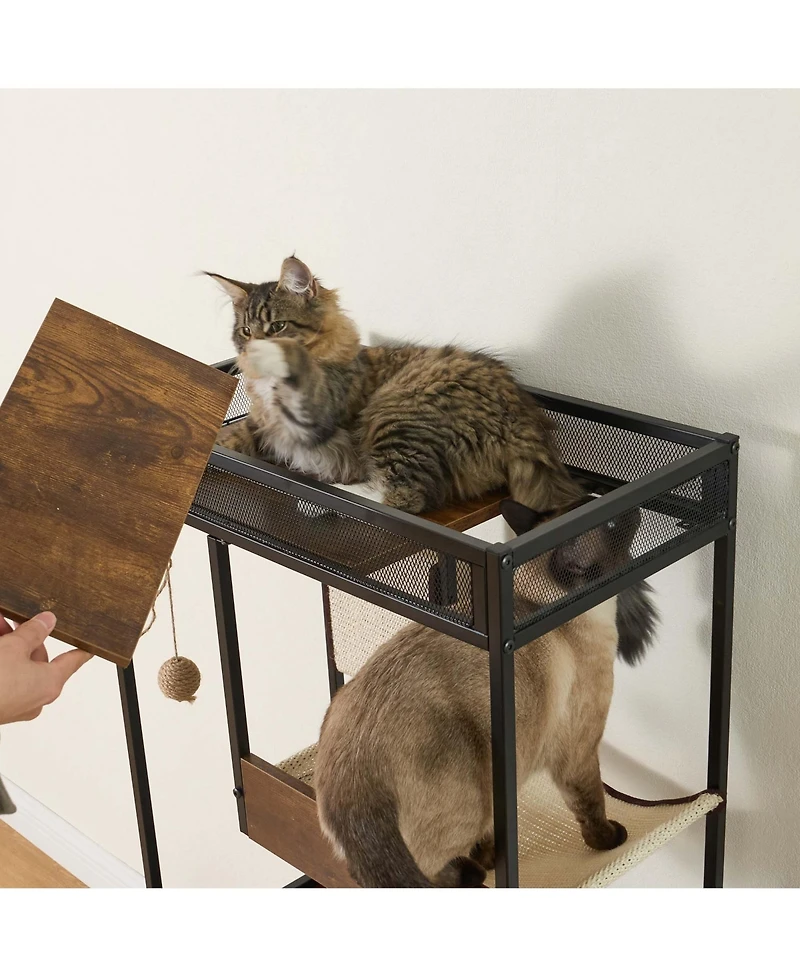 Aostirmotor Cat Litter Box Enclosure with Cat Tree Tower – 2-in-1 Hidden Cat Furniture Cabinet