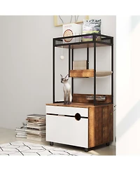 Aostirmotor Cat Litter Box Enclosure with Cat Tree Tower – 2-in-1 Hidden Cat Furniture Cabinet