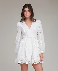 Avec Les Filles Women's Cotton Eyelet Long-Sleeve Romper