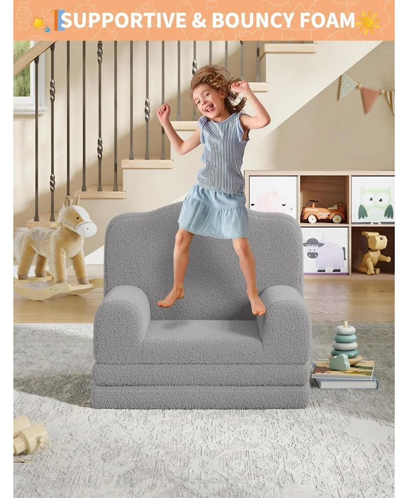 gaomon Kids Couch, 2-in-1 Comfy Toddler Couch Fold Out, Convertible Sofa to Lounger Foam Chair