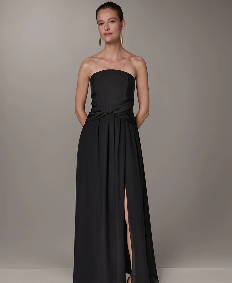 Donna Karan New York Women's Strapless Chiffon Fit & Flare Gown Dress with Front-Twist