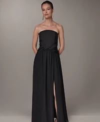 Donna Karan New York Women's Strapless Chiffon Fit & Flare Gown Dress with Front-Twist