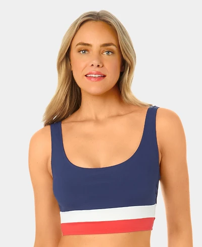 California Waves Women's Color-Block Mini Rib Long Line Swim Bikini Top