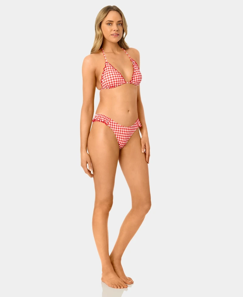 California Waves Women's Gingham Lettuce Edge Trim Swim Bikini Top