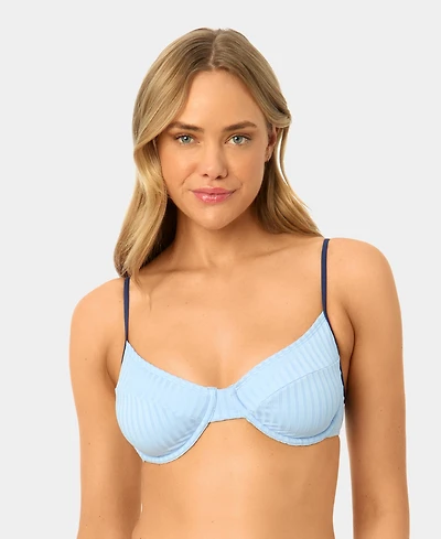 California Waves Women's Solid Seamed Contrast Binding Swim Bikini Top
