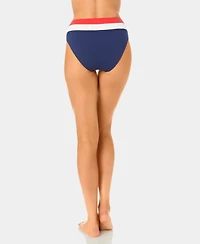 California Waves Women's Color-Block Mini Rib Banded High-Waist Swim Bottoms