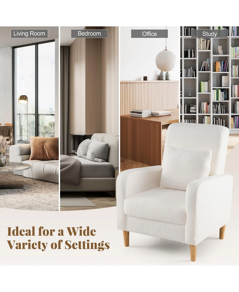 Sugift Modern Upholstered Sofa chair with Lumbar Pillow and Teddy Fleece Cover