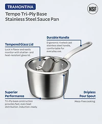 Tramontina Tempo Tri-Ply Base Stainless Steel 2-Quart Small Sauce Pan with Glass Lid
