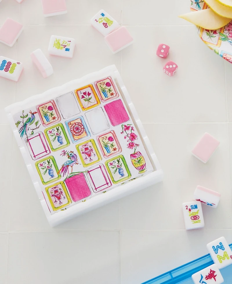 Mariposa Mahjong Scalloped Cocktail 5.75" Napkin Box Set