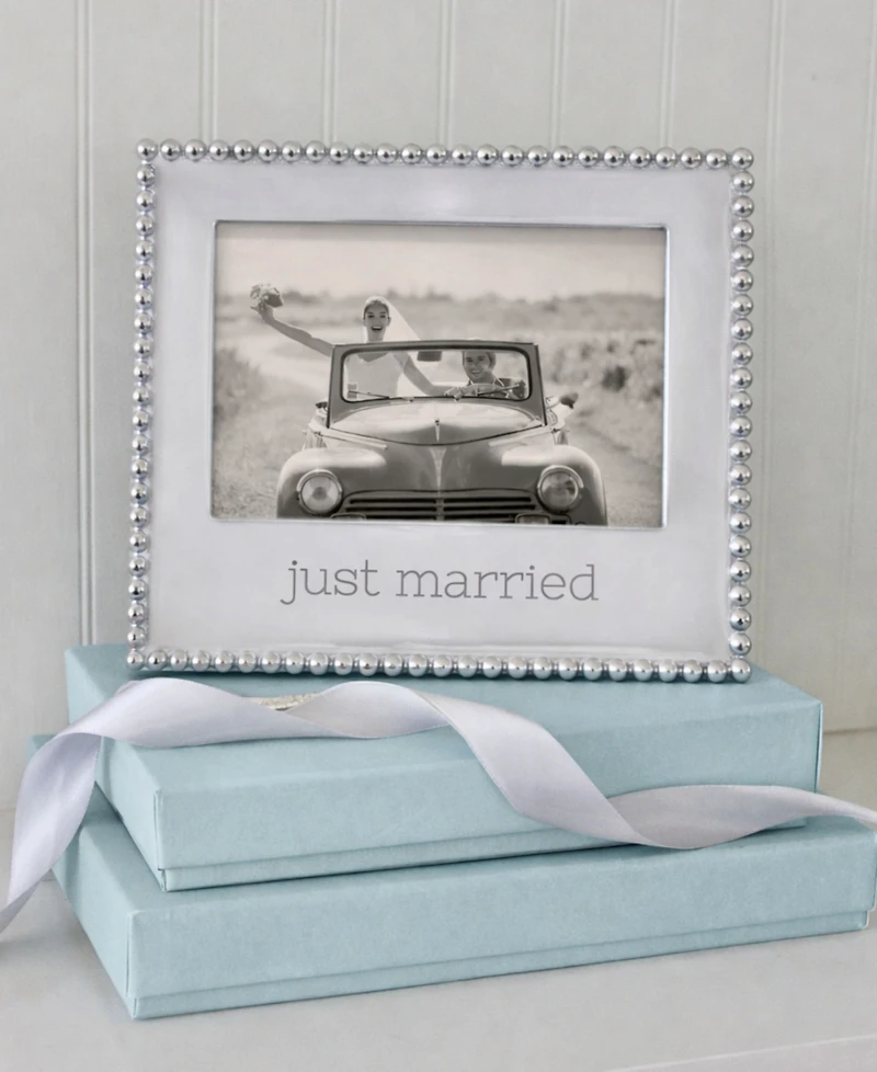 Mariposa Just Married Beaded Aluminum Frame, 5" x 7"