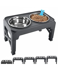 Aronkl Adjustable Elevated Dog Bowl Stand with 2 Stainless Steel Bowls & Pet Scoop