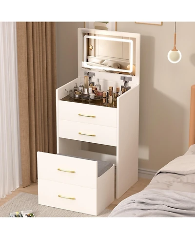 Flynama 3 in 1 Vanity Desk with Open Top Mirror Small Drawer and Shelf for Multi Functional Home Use