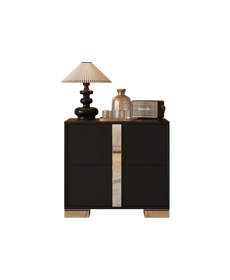 Flynama Luxurious Contemporary Nightstand with 2 Drawers Glass Top Bedroom Storage Furniture