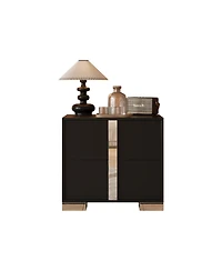 Flynama Luxurious Contemporary Nightstand with 2 Drawers Glass Top Bedroom Storage Furniture