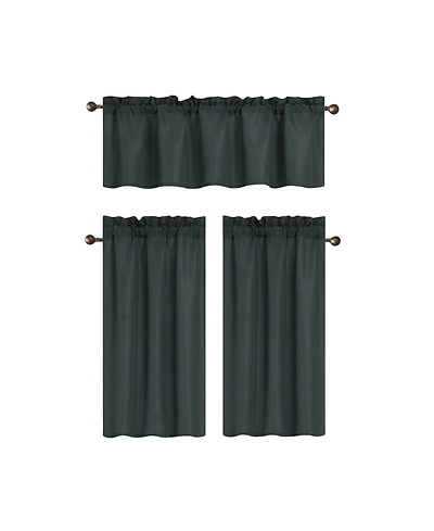 Rt Designers Collection 100% Polyester Gibson Solid 3 Piece Kitchen Curtains Valance and Tiers Set