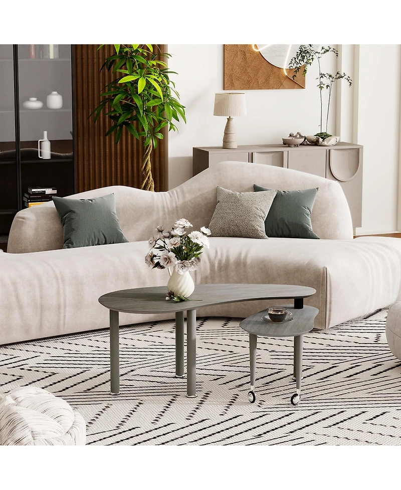 Rainsken 360° Rotatable Coffee Table, Nesting Coffee Tables with Swivel Function