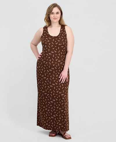 Full Circle Trends Trendy Plus Printed Ribbed Knit Sleeveless Maxi Dress