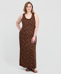 Full Circle Trends Trendy Plus Printed Ribbed Knit Sleeveless Maxi Dress