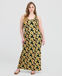 Full Circle Trends Trendy Plus Printed Ribbed Knit Sleeveless Maxi Dress
