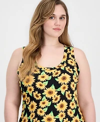 Full Circle Trends Trendy Plus Printed Ribbed Knit Sleeveless Maxi Dress