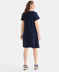 Style & Co Petite Mirror-Trim Raglan-Sleeve Swing Dress, Macy's Exclusive