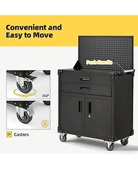 Aecojoy 52'' Work Bench for Garage with Pegboard Drawers and Cabinets Heavy Duty Metal Frame Tool Bench for Organizer Work Table with Wheels