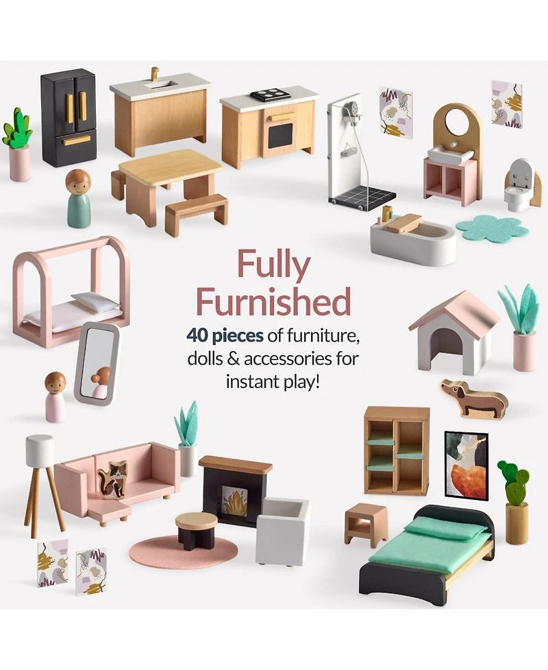 Best Choice Products Pretend Play Wooden Doll House w/ 40 Interactive Accessories, 3-Story Modern Toy Dollhouse Playset