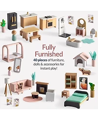 Best Choice Products Pretend Play Wooden Doll House w/ 40 Interactive Accessories, 3-Story Modern Toy Dollhouse Playset