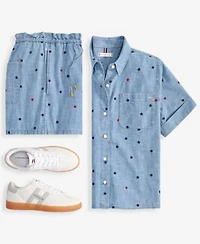 Tommy Hilfiger Womens Star Print Chambray Short Sleeve Shirt Shorts