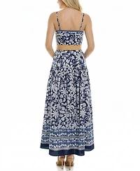 Taylor Women's Belted Drop Waist Square Neck Floral Dress