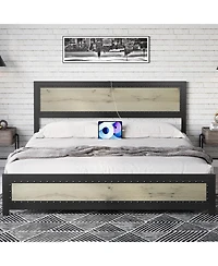 gaomon Solid Wood Platform Bed Frame with Usb/Ac Charging Station & No Box Spring Needed