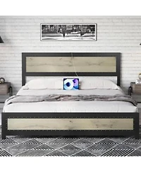 Gaomon Solid Wood Platform Bed Frame With Usb Ac Charging Station No Box Spring Needed