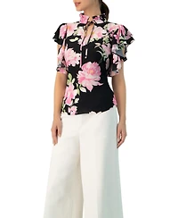 Ivonne Women's Floral Print Blouse with Ruffle Sleeves