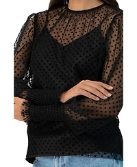 Ivonne Women's See- Though Polka Dot Smock Sleeve Blouse