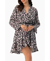 Ivonne Women's Dolan Sleeve Short Floral V-Neck Dress