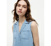 Tommy Hilfiger Women's Collared V-Neck Sleeveless Shirt