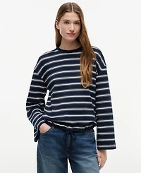 Tommy Hilfiger Women's Multi-Stripe Drawstring Detail Crewneck T-Shirt