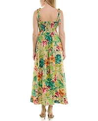 Taylor Women's Tropical Pleated Square Neck A-Line Dress