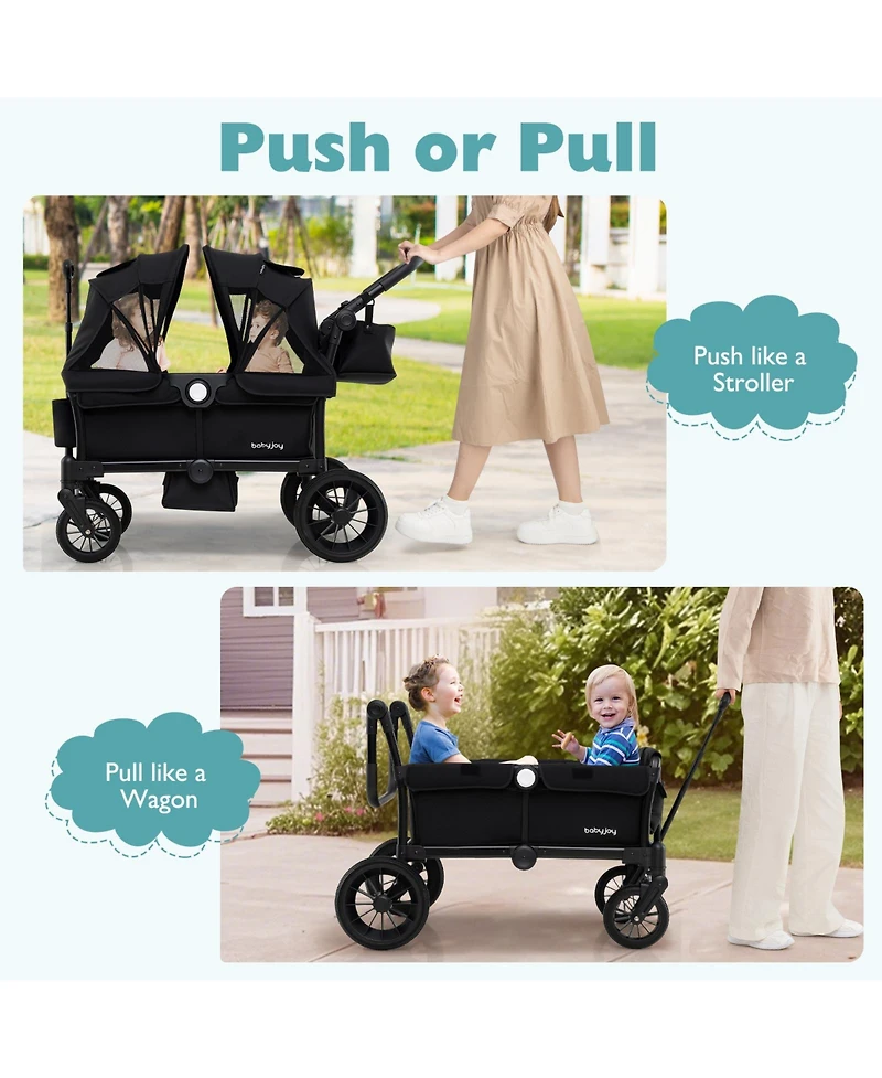 Gymax Wagon Stroller for 2 Kids Push Pull Double w/ Adjustable Handle