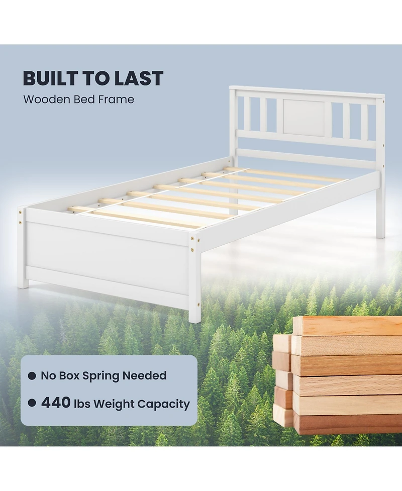 Sugift Wooden Platform Bed with Headboard and Wood Slat Support