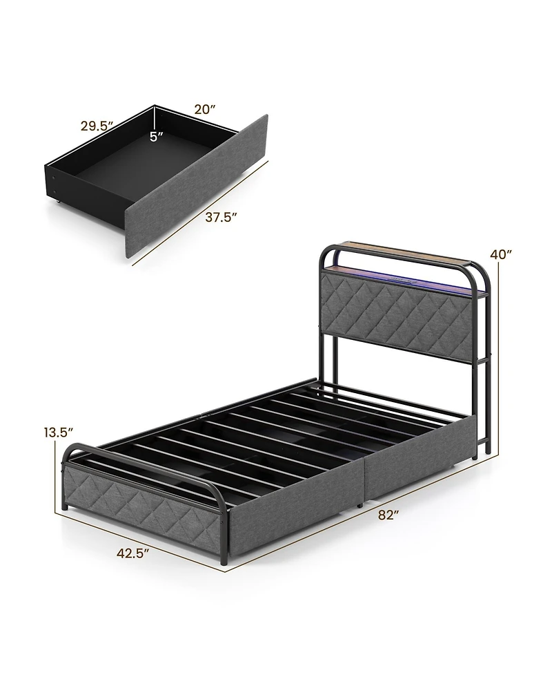 Sugift Platform Bed Frame with Led Lights and Charging Station