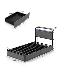 Sugift Platform Bed Frame with Led Lights and Charging Station