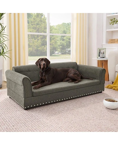 6thdruple Modern Linen Dog Sofa Bed, Oversized Pet Furniture with Backrest