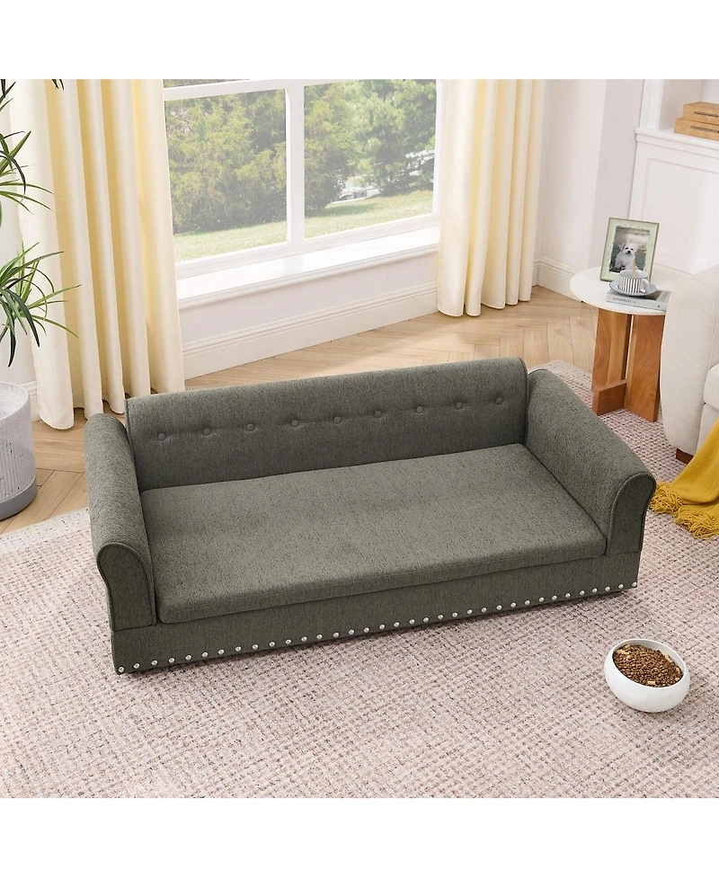 6thdruple Modern Linen Dog Sofa Bed, Oversized Pet Furniture with Backrest