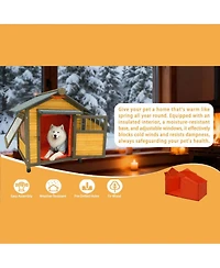 6thdruple 50" Solid Wood Dog House, Indoor and Outdoor Pet Shelter with Removable Thermal Curtain for Small or Medium Dogs