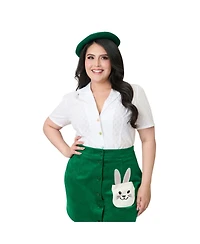 Unique Vintage Plus Size 1940s Short Sleeve Collared Button Down Woven Blouse