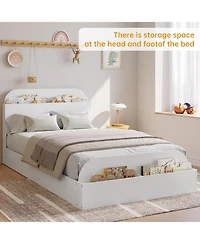 gaomon Bed Frame with Storage Headboard and Raised Footboard Low Platform Wood Slats No Box Spring